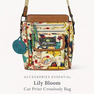 Lily Bloom Cat Floral Crossbody Bag Eco Multi Pocket Adjustable Strap